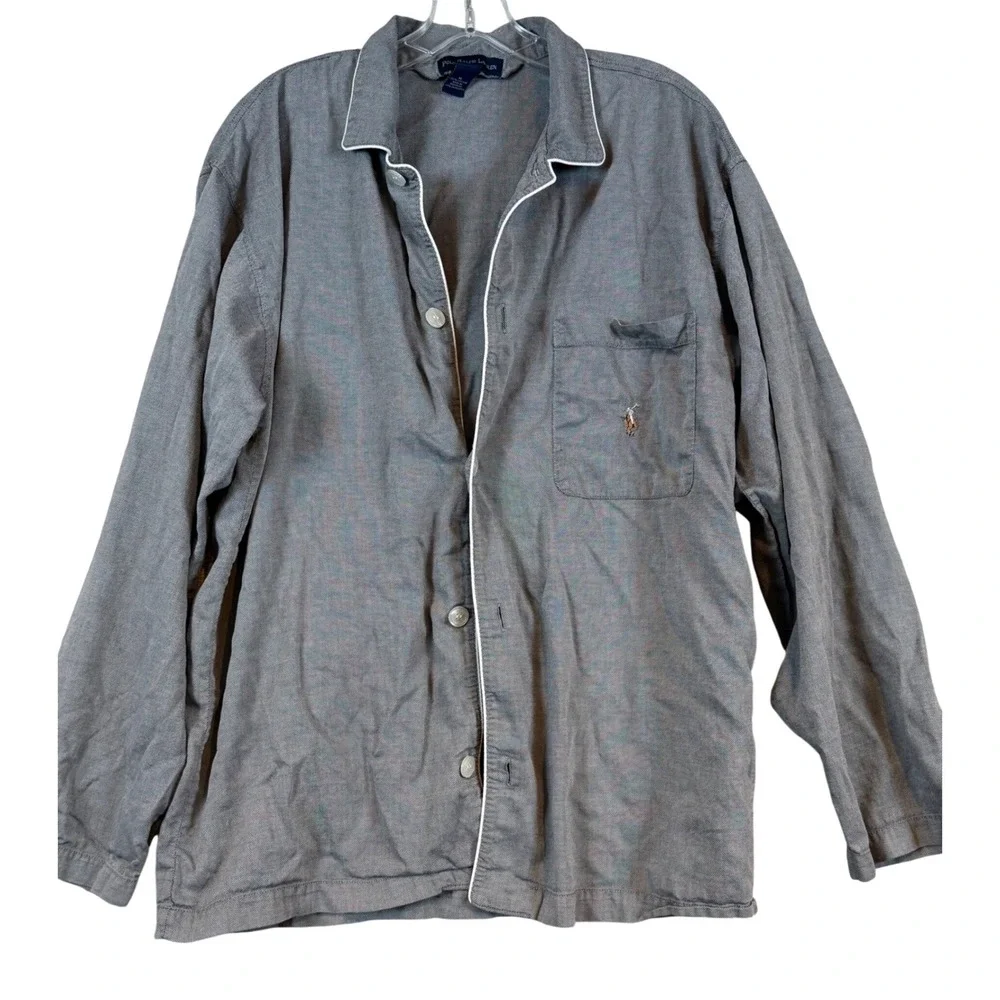 Polo Ralph Lauren Mens Grey Cotton Long Sleeve Pajama Sleep Shirt •M• Loungewear
